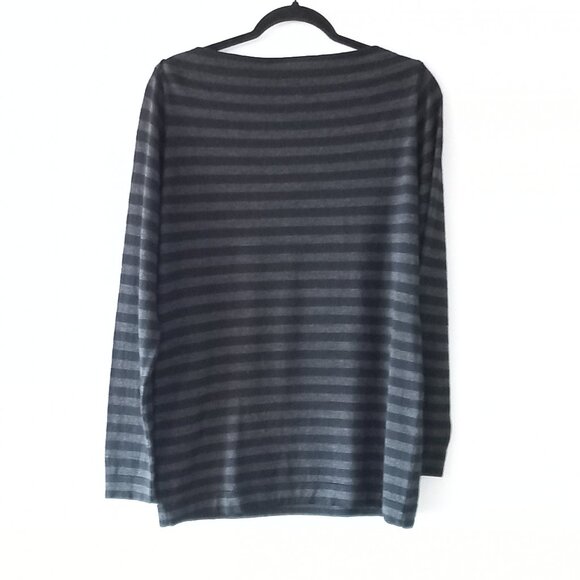 EILEEN FISHER 100% meriono wool grey and black striped sweater - Picture 7 of 10